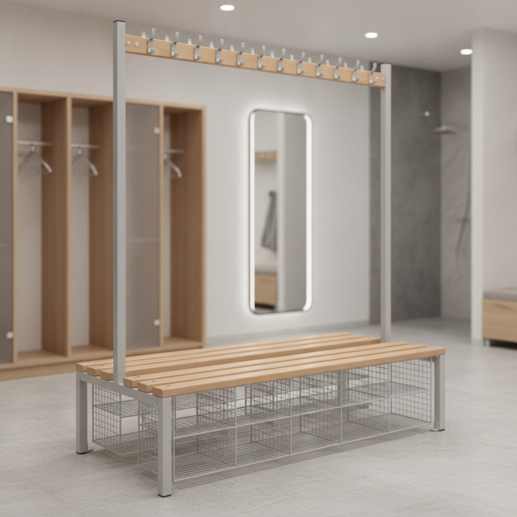 Powder Coated Steel Double-Sided Island Seating for Changing Rooms (1200mm & 1500mm)
