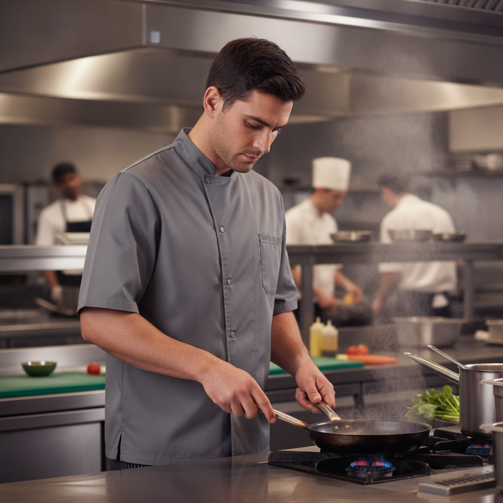 Polycotton Grey Short-Sleeved Chef Jacket 2XL for Busy Kitchens
