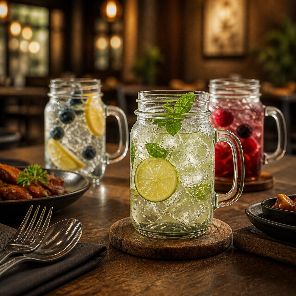 Soda Lime Handled Jam Jars 450ml for Serving Drinks (Pack of 12)