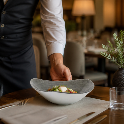 Bowls 600ml Grey Vitrified Porcelain for Dining Tables (Pack of 12)