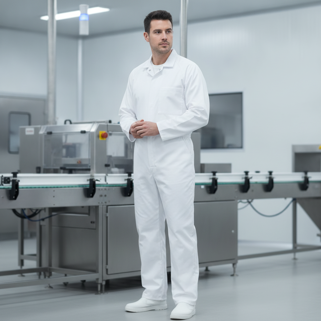 Polycotton White Food Coverall for Food Industry Use