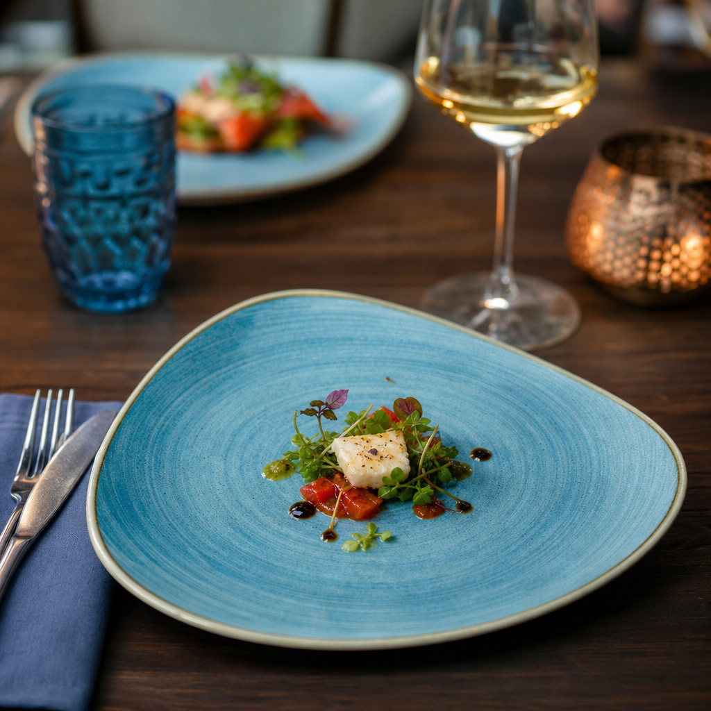 Plates Teal Porcelain for Elegant Dining (Pack of 12)