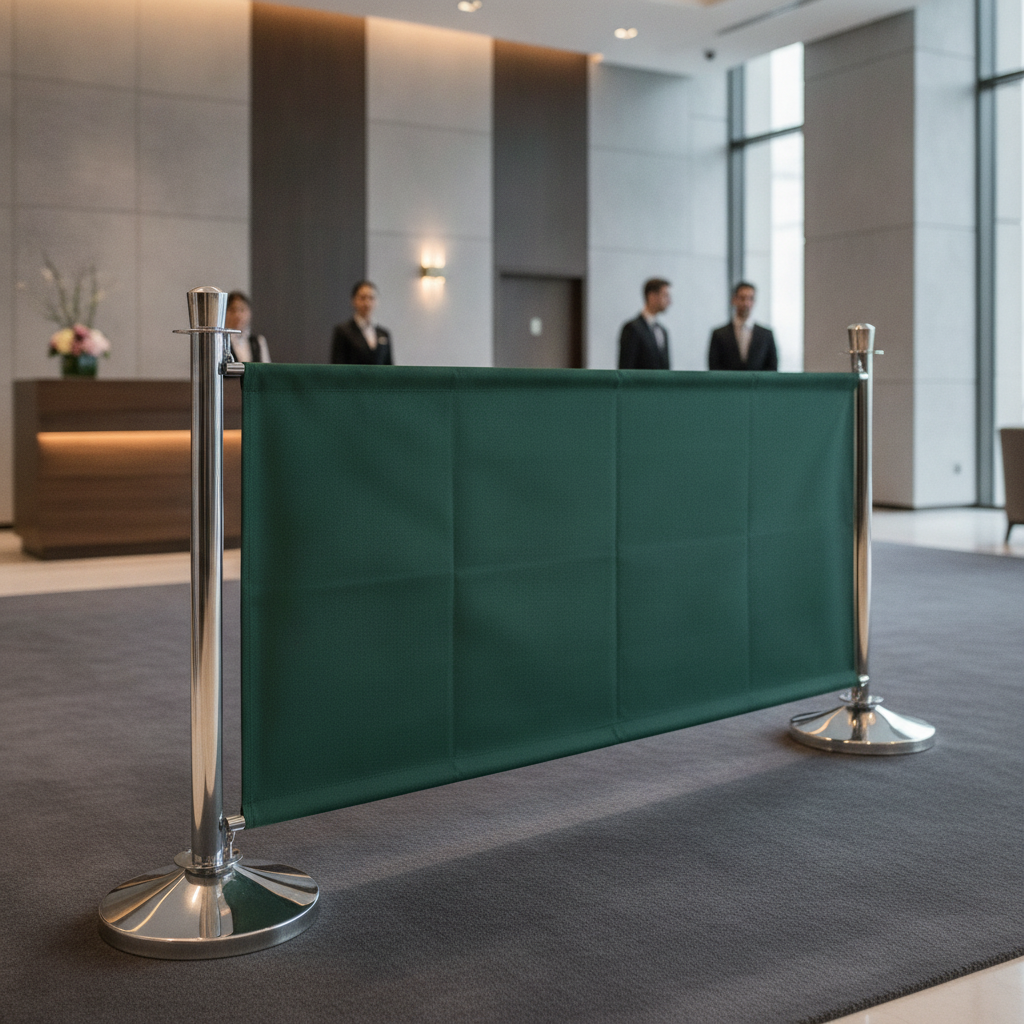 Green Polyester Queue Barrier 700x1430mm for Indoor & Outdoor Use