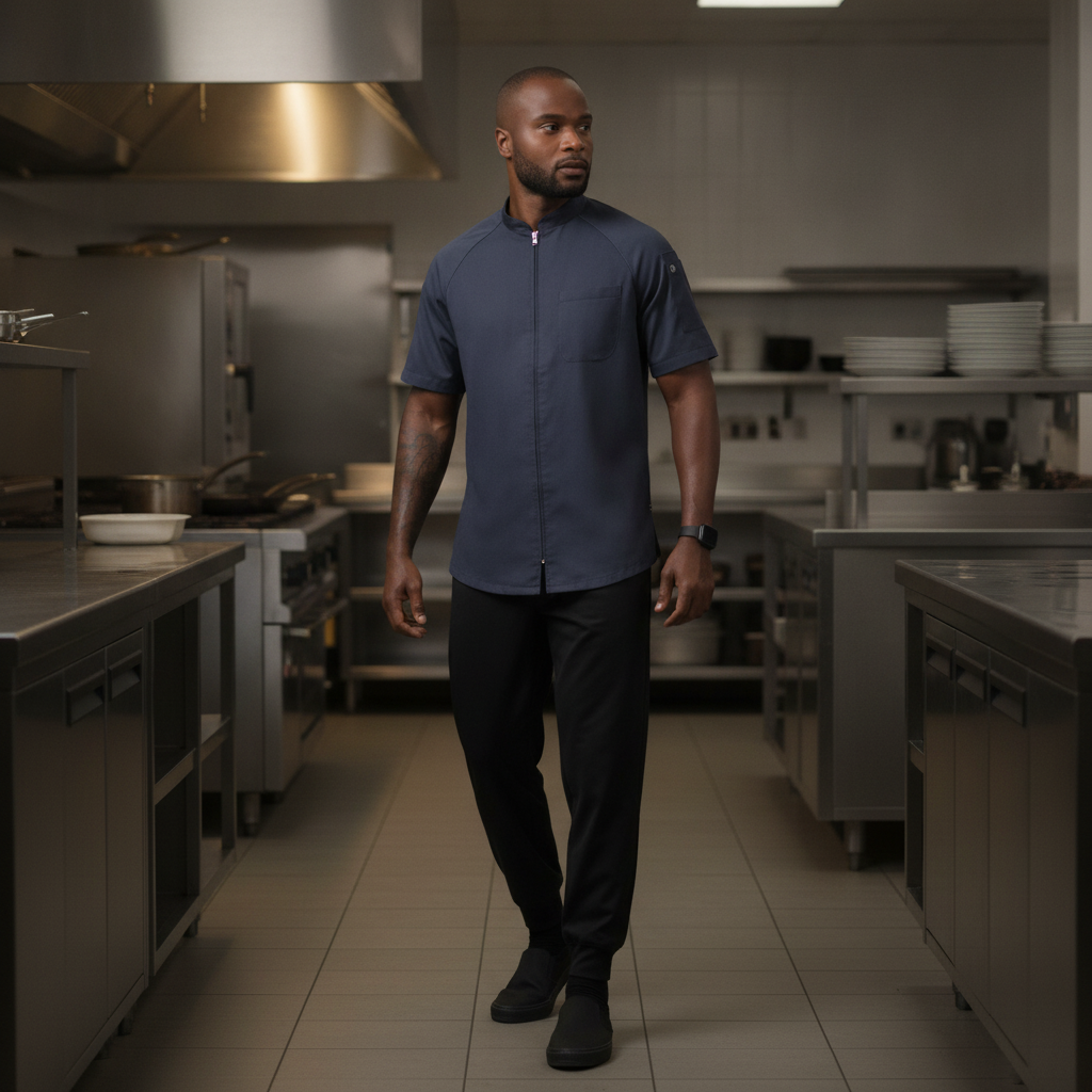 Recycled Polyester Grey Chef Jacket for Hospitality (Sizes S-2XL)