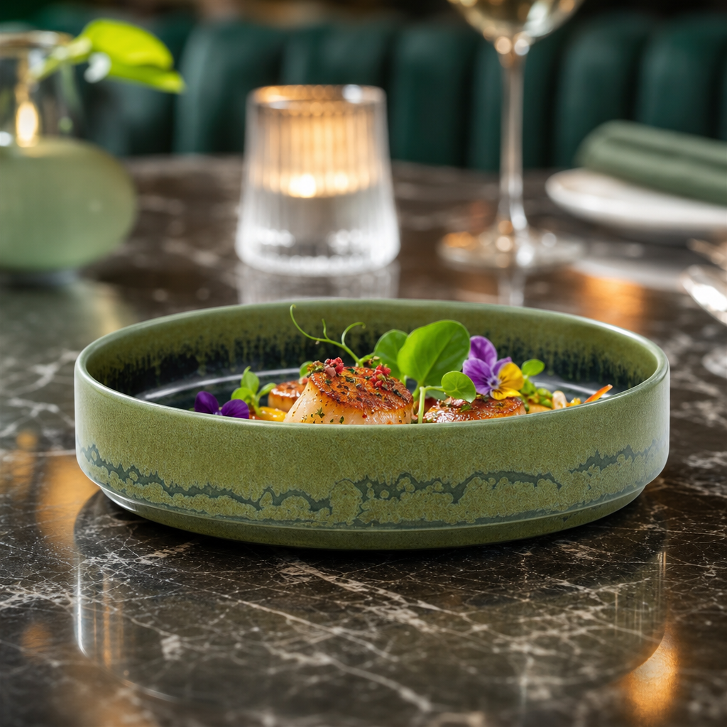 Round Stacking Trays Green Vitrified Ceramic for Versatile Dining (Pack of 12)
