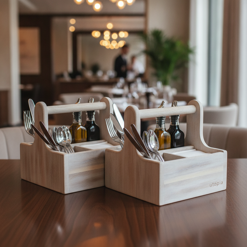 Acacia Wood Small Table Caddy 144x147mm for Cafés & Restaurants (Pack of 2)