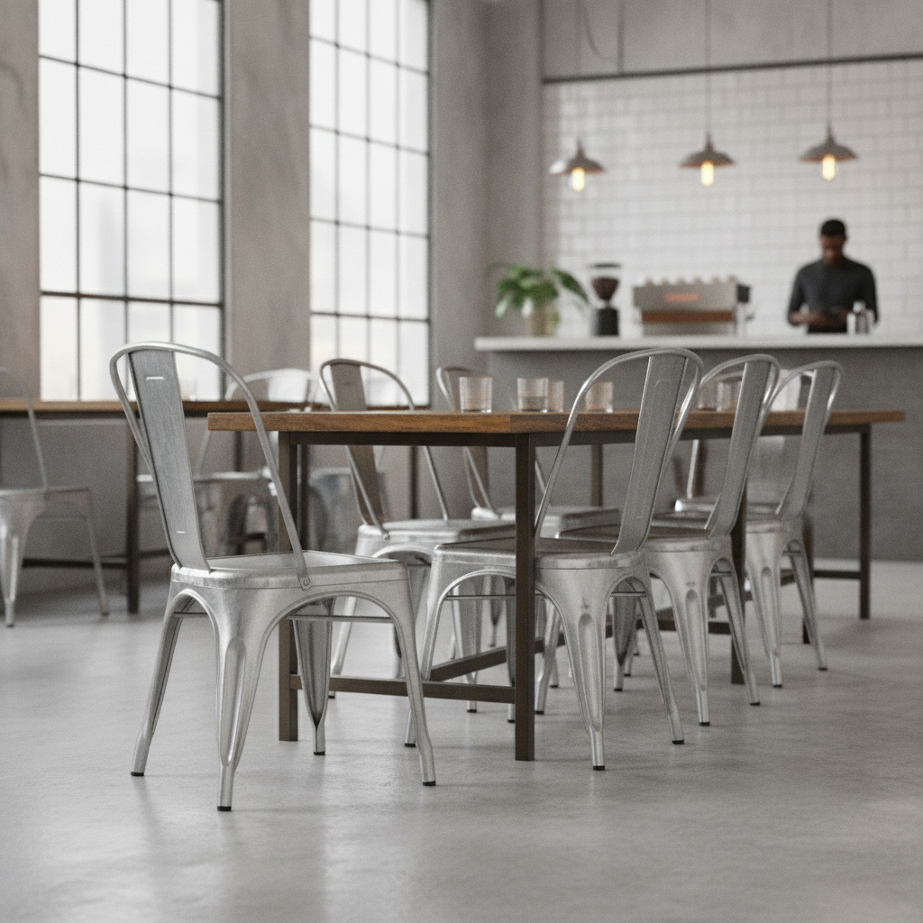 Galvanised Steel Bistro Side Chairs 850x425mm for Cafés & Pubs (Pack of 4)