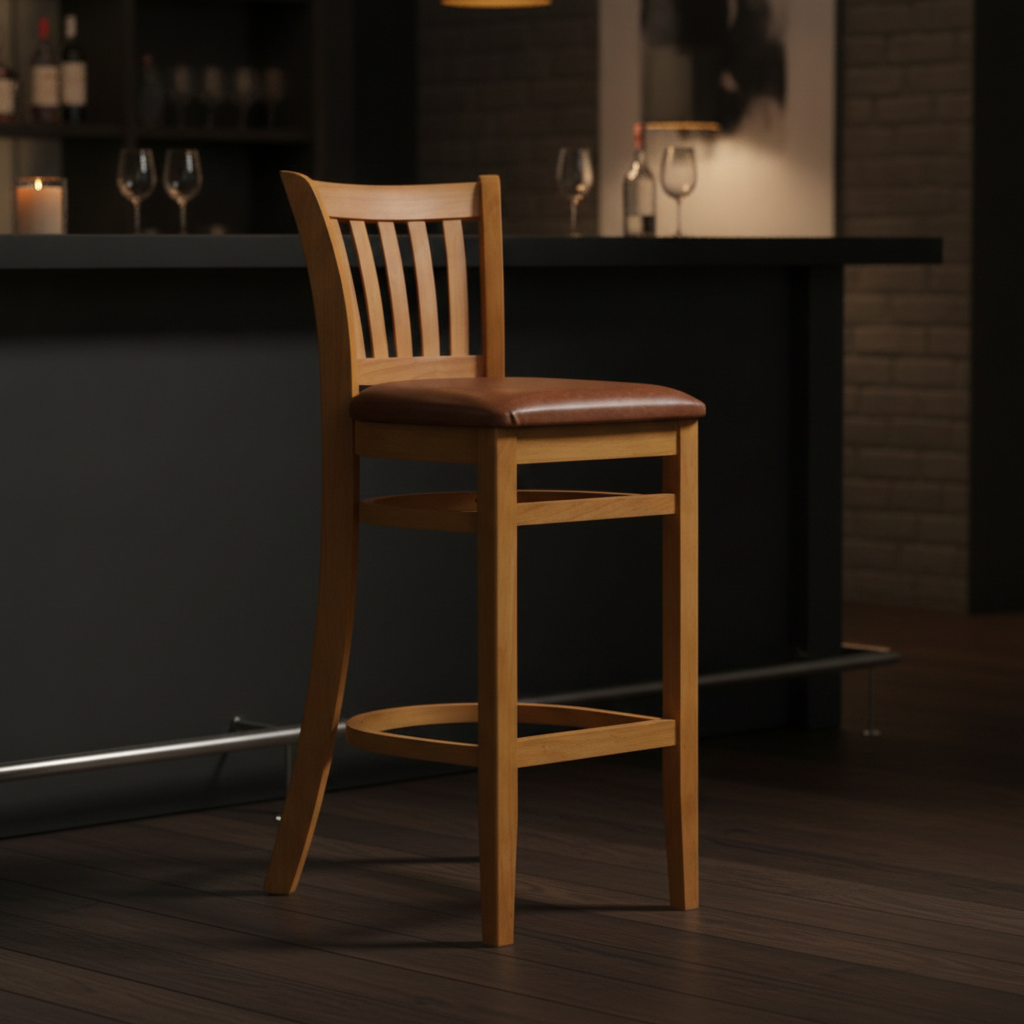 Rubberwood Bar Chair with Tan Seat 1100mm for Commercial Use