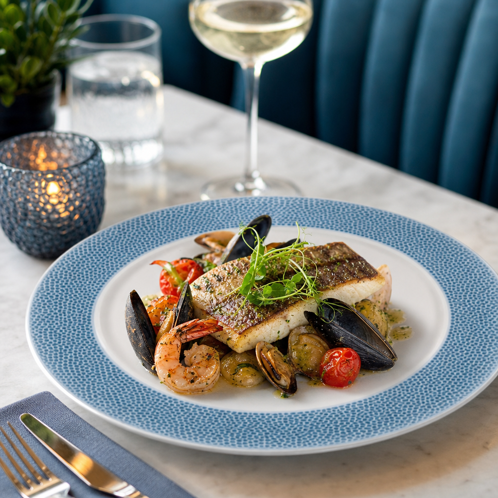 Isla Ocean Blue Presentation Plates 305mm for Seafood & Mains (Pack of 12)