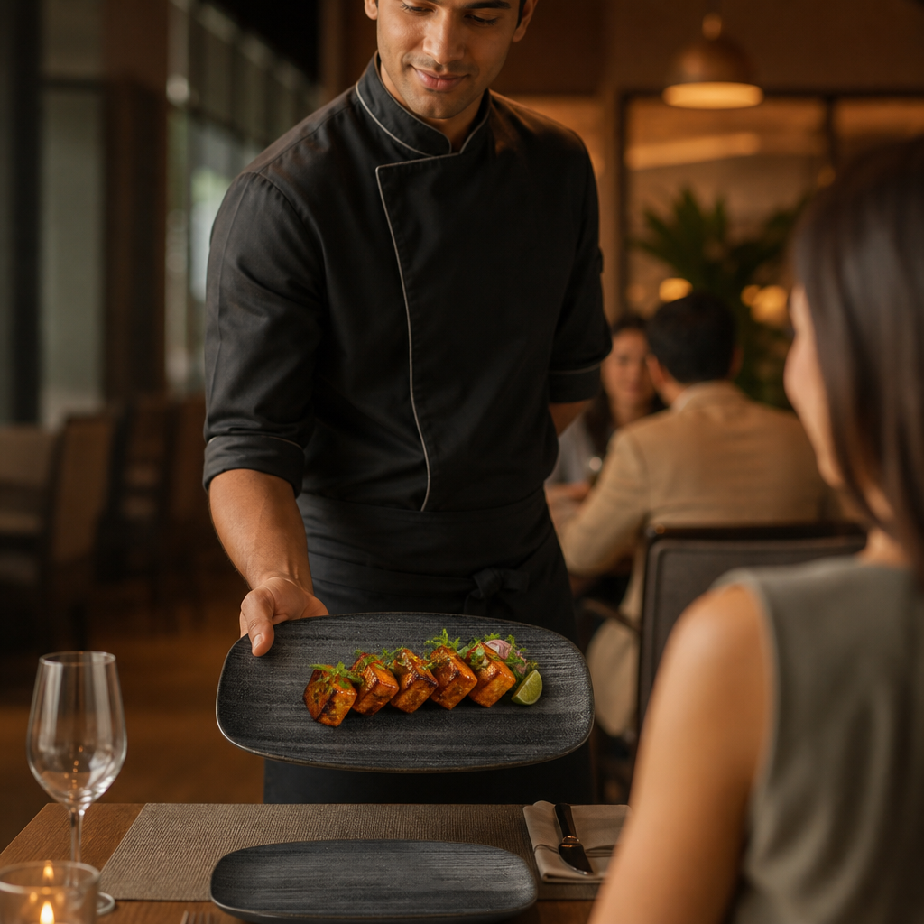 Oblong Plates x 280 152mm Black Vitrified Ceramic for Hospitality Use (Pack of 12)