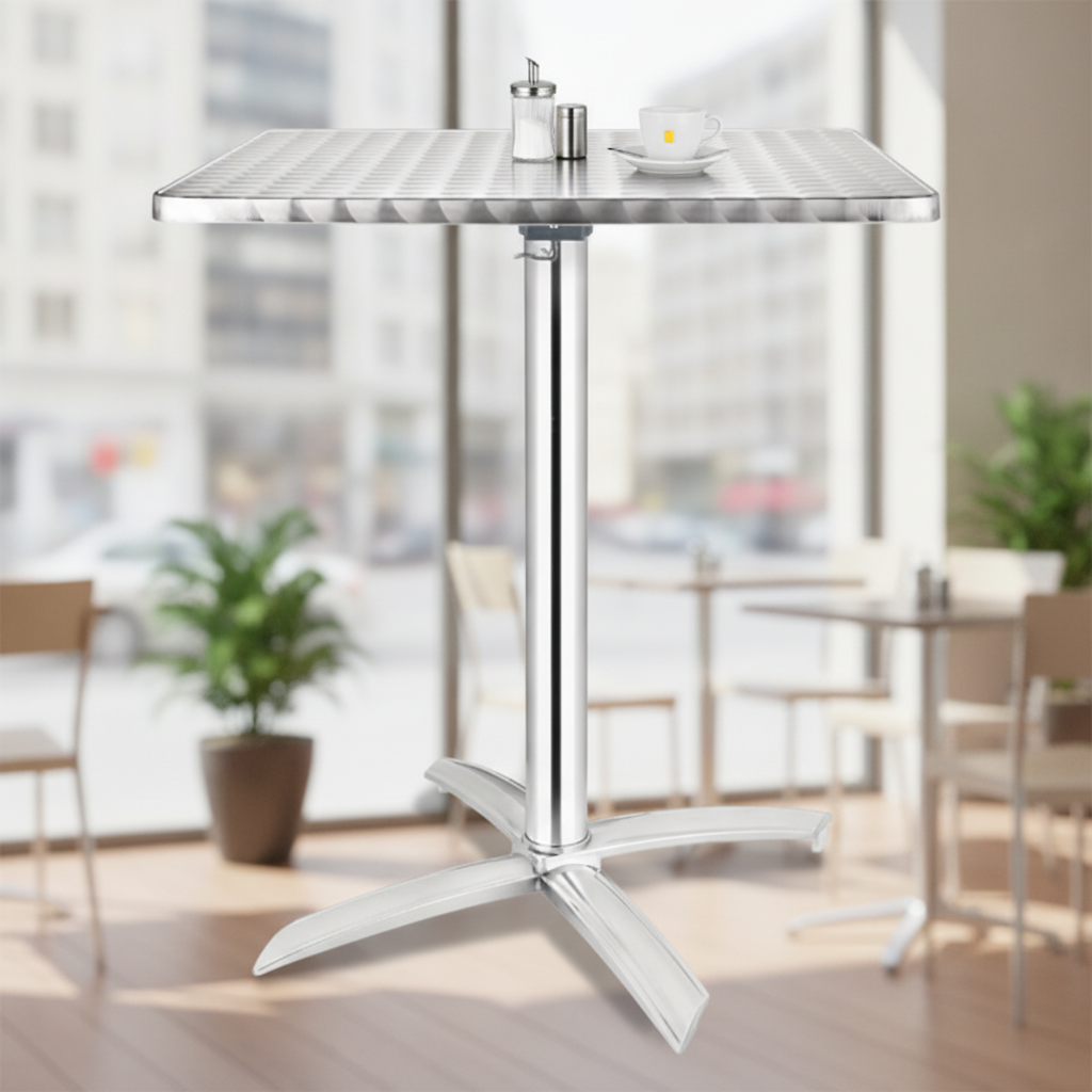 Stainless Steel & Aluminium Square Flip Top Table 600mm for Cafes & Bistros