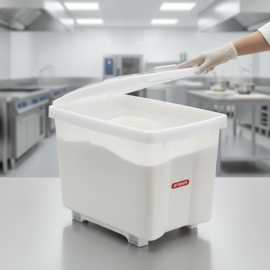 Polyethylene Transparent Mobile Ingredient Bin 80L for Commercial Kitchens