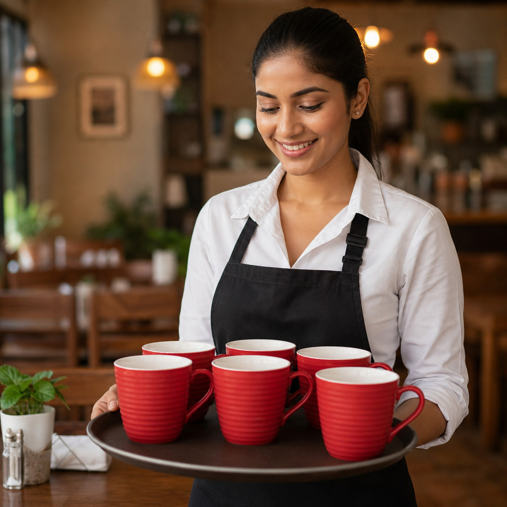Mugs 340ml Red Stoneware for Cafés & Restaurants (Pack of 6)