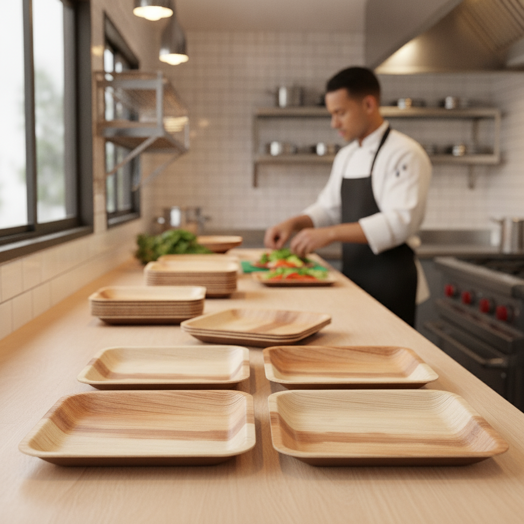 Palm Leaf Square Plates 250mm for Mobile Catering (Pack of 100)