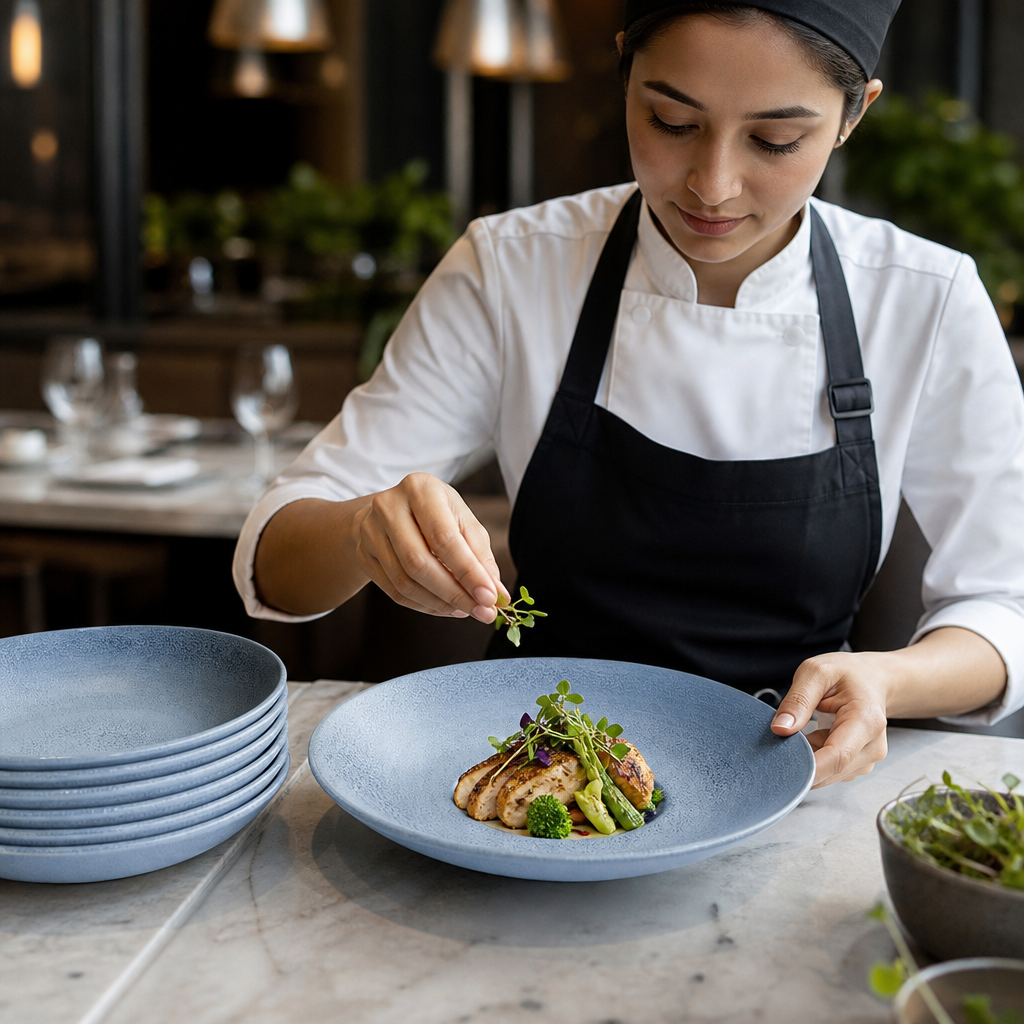 Deep Plates 230mm Blue Vitrified Stoneware for Dining (Pack of 6)