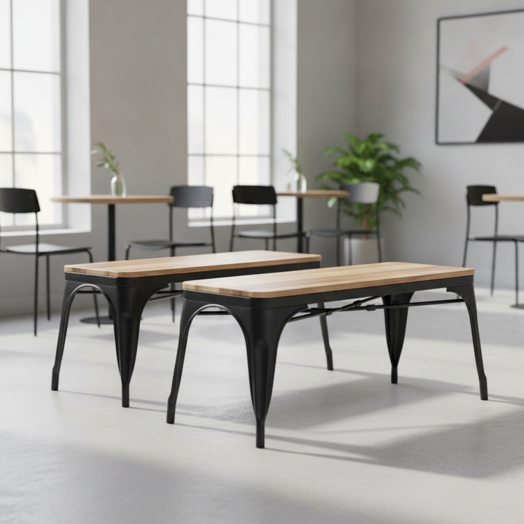 Mango Wood Indoor Bench with Powder Coated Steel Frame 450mm for Cafés & Lounges (Pack of 2)