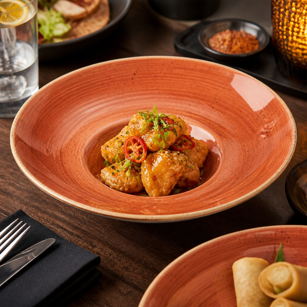 Stonecast Round Coupe Bowl in Spiced Orange for Global Cuisine