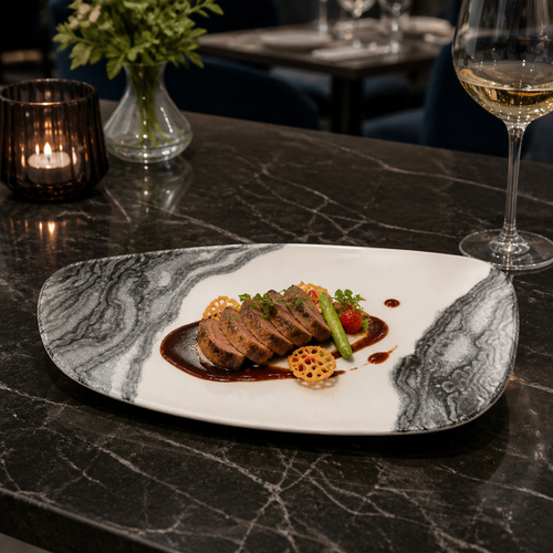 Chef's Geo Plates Black Vitrified Ceramic for Modern Hospitality (Pack of 6)