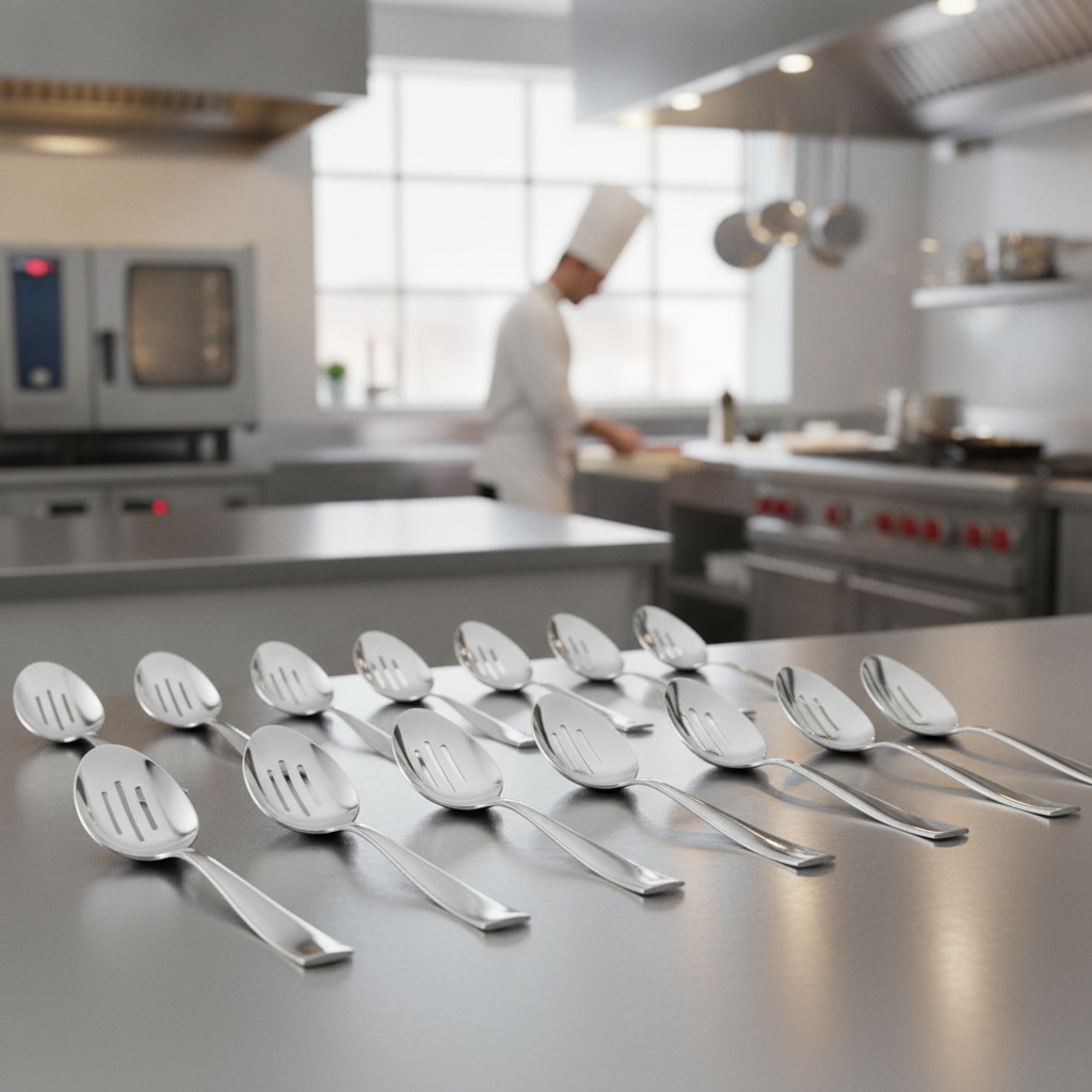 Stainless Steel Slotted Serving Spoon 229mm for Catering & Hospitality (Pack of 12)
