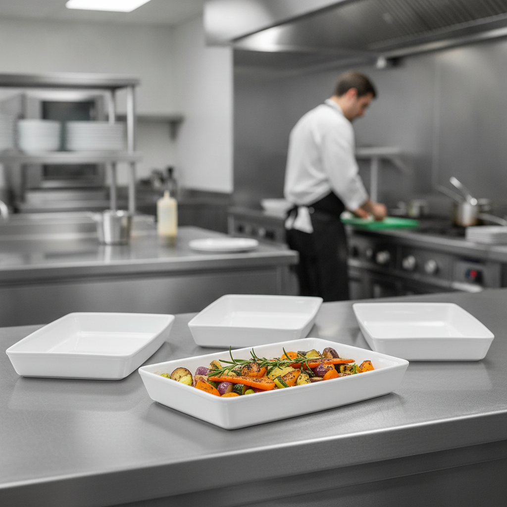 Super Vitrified Ceramic Rectangular Baking Dishes 250x380mm for Professional Foodservice (Pack of 4)