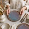 Iridescent Porcelain Flat Round Plates 180mm for Elegant Table Settings