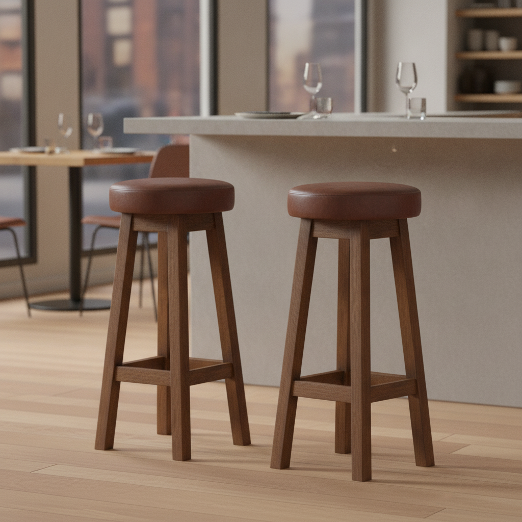 Rubber Wood Vintage High Stool with Bison Espresso Seat 760x335mm for Dining Spaces (Pack of 2)