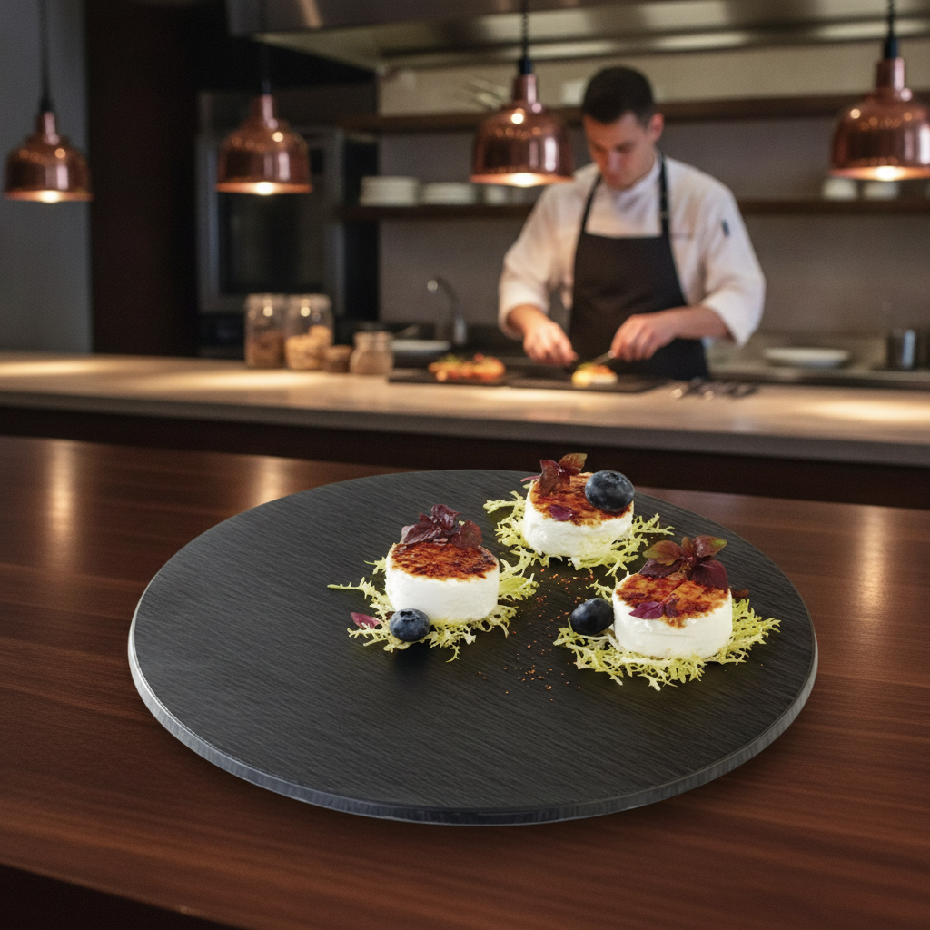Melamine Round Tray Slate for Buffet Presentation
