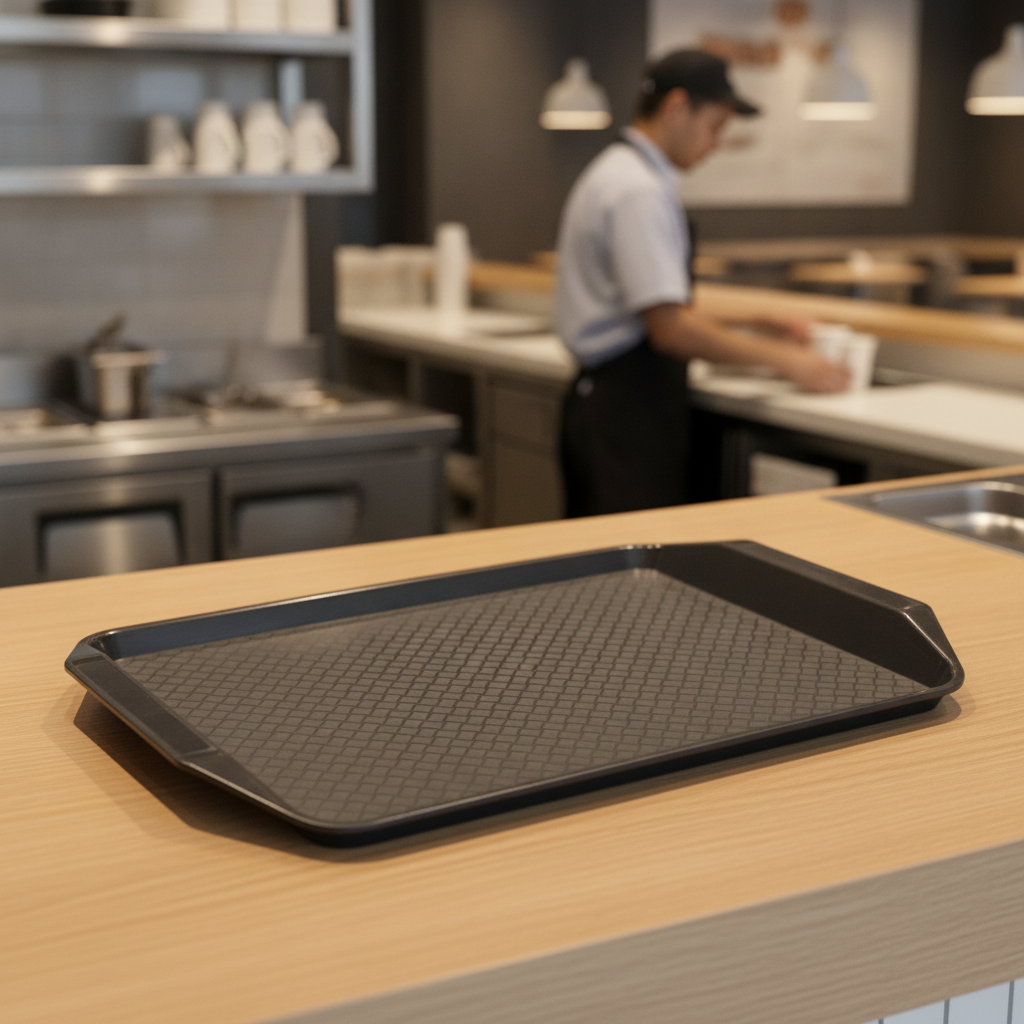 Polypropylene Rectangular Handled Tray 435x300mm for Fast Food Venues