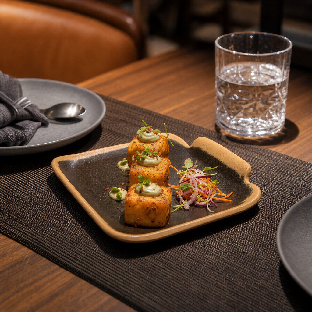 Square Platter 140mm Brown Melamine for Serving Starters