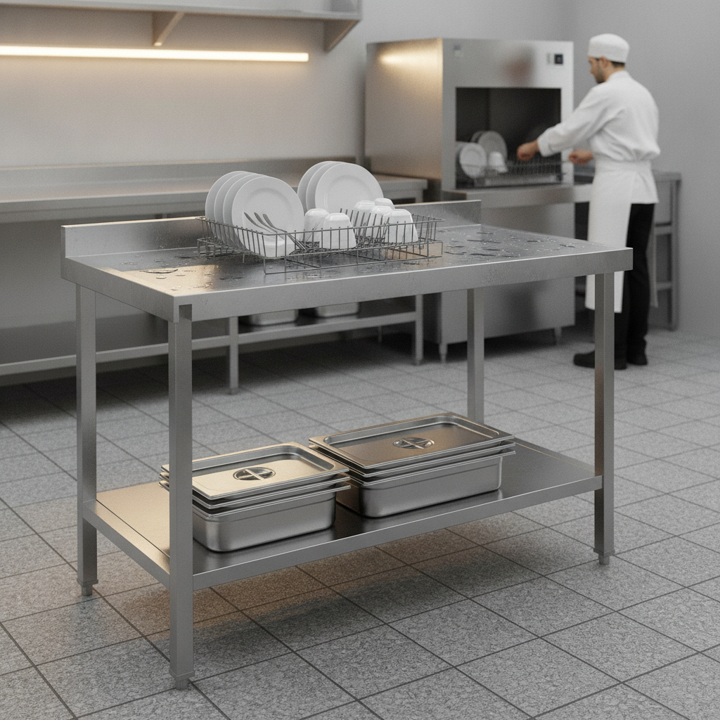304 Stainless Steel Pass Through Dishwasher Table 600mm for Busy Kitchens