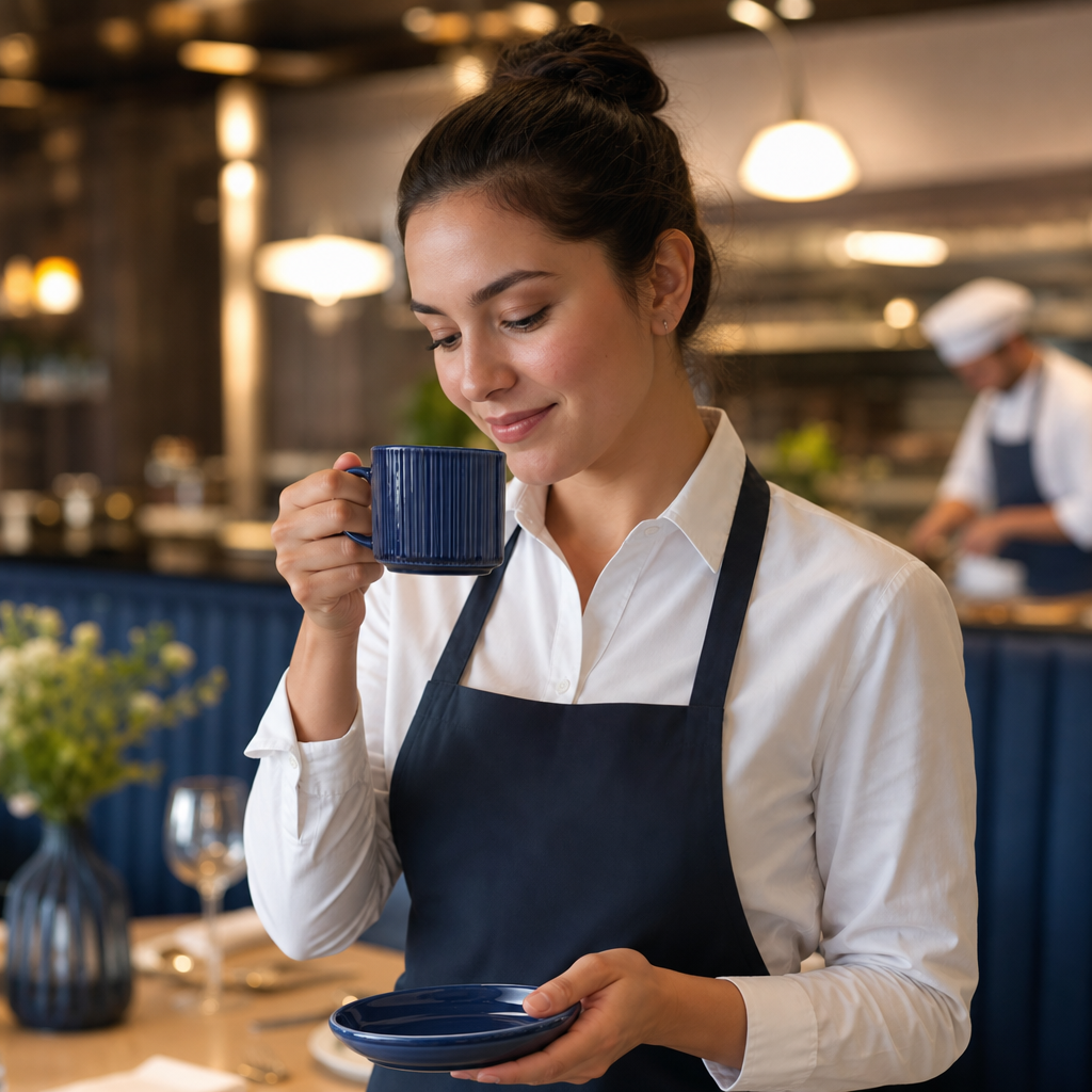 Can Cups Midnight 340ml Blue Porcelain for Casual Dining (Pack of 12)