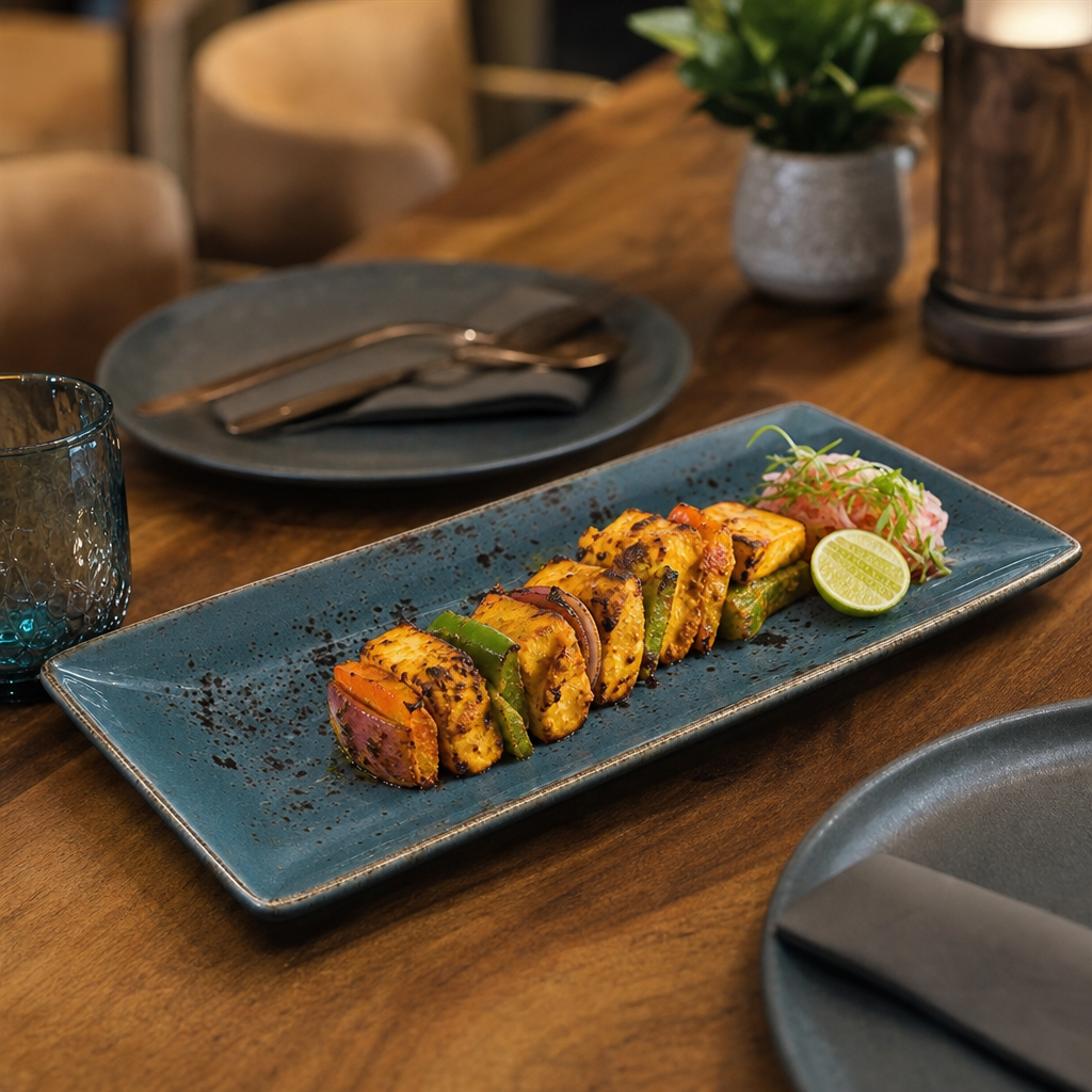 Rectangular Platters Blue Porcelain for Casual Cafés & Restaurants (Pack of 6)