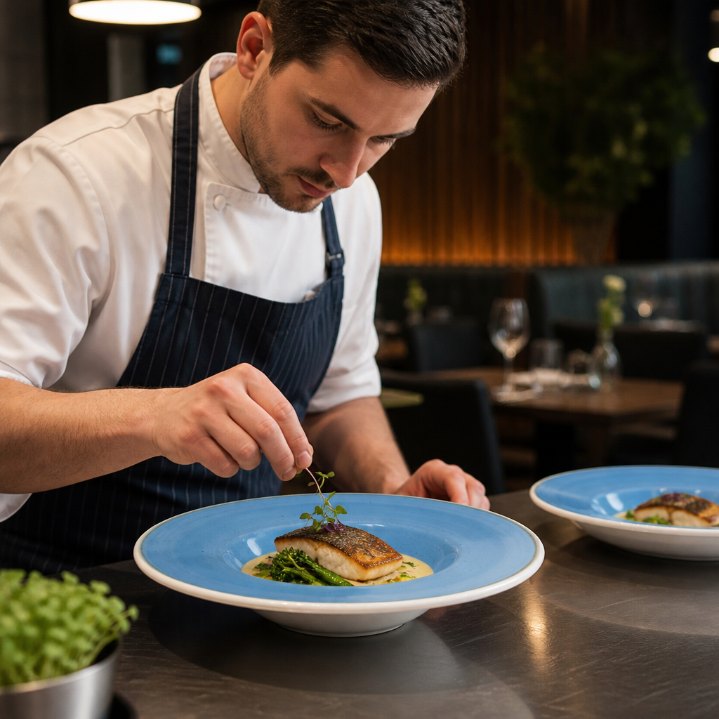 Stonecast Round Wide Rim Bowls in Cornflower Blue for Catering & Hospitality