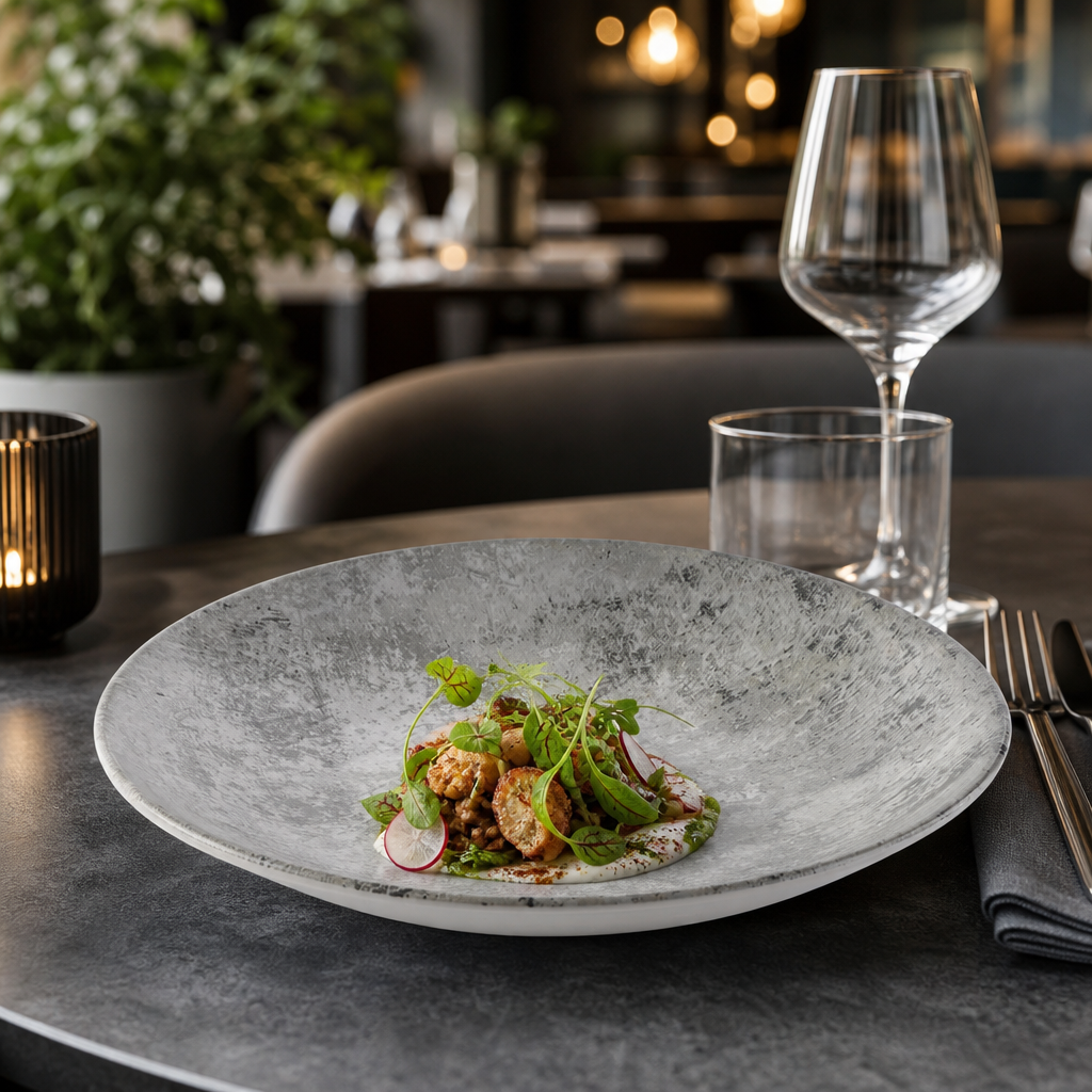Deep Coupe Plates 254mm Grey China for Contemporary Dining (Pack of 12)