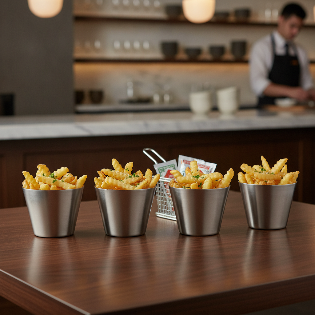 Stainless Steel Fry Cups 340ml for Buffets & Tabletop (Pack of 48)