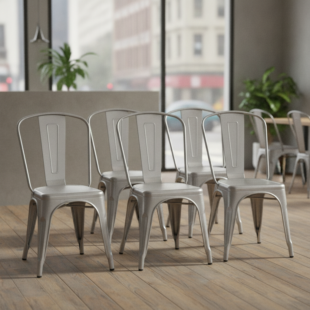 Galvanised Steel Bistro Side Chairs 850x425mm for Cafés & Pubs (Pack of 4)