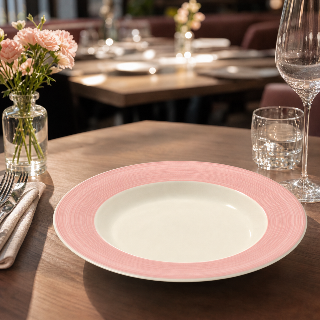 Porcelain Soup Plates 215mm in Pink for Casual Dining - Pack of 24