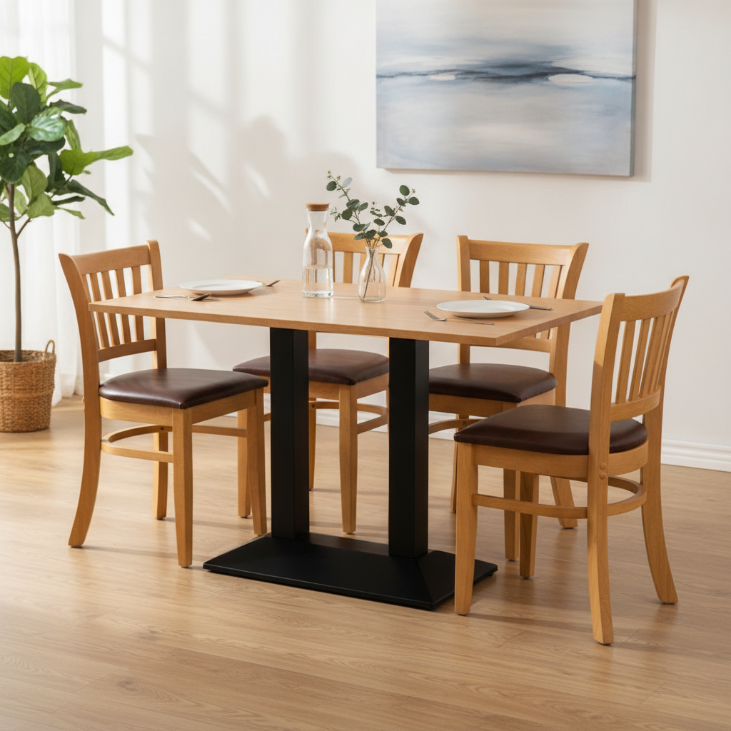 Rubber Wood Dining Table with 4 Chairs 750mm for Modern Homes