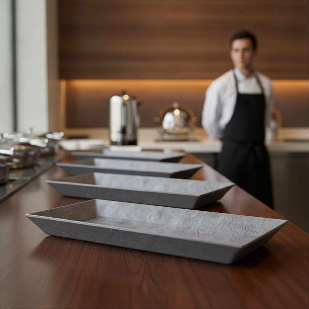 Melamine Grey Buffet Tray 530mm for Catering Events