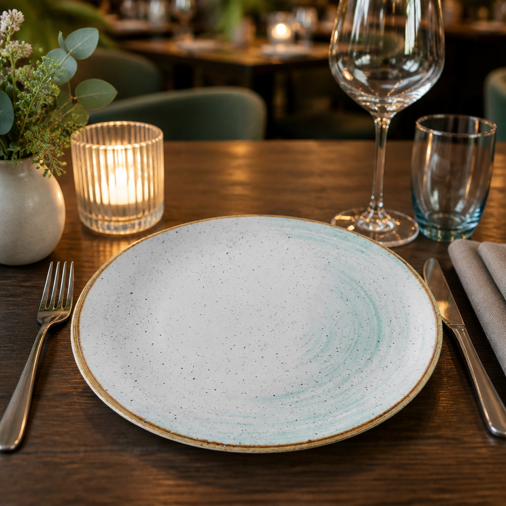 Coupe Plates Blue White Vitrified Ceramic for Restaurants & Cafés (Pack of 12)