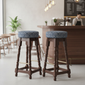 Rubber Wood High Bar Stools with Blue Diamond Seat 770x345mm for Pubs & Cafés (Pack of 2)