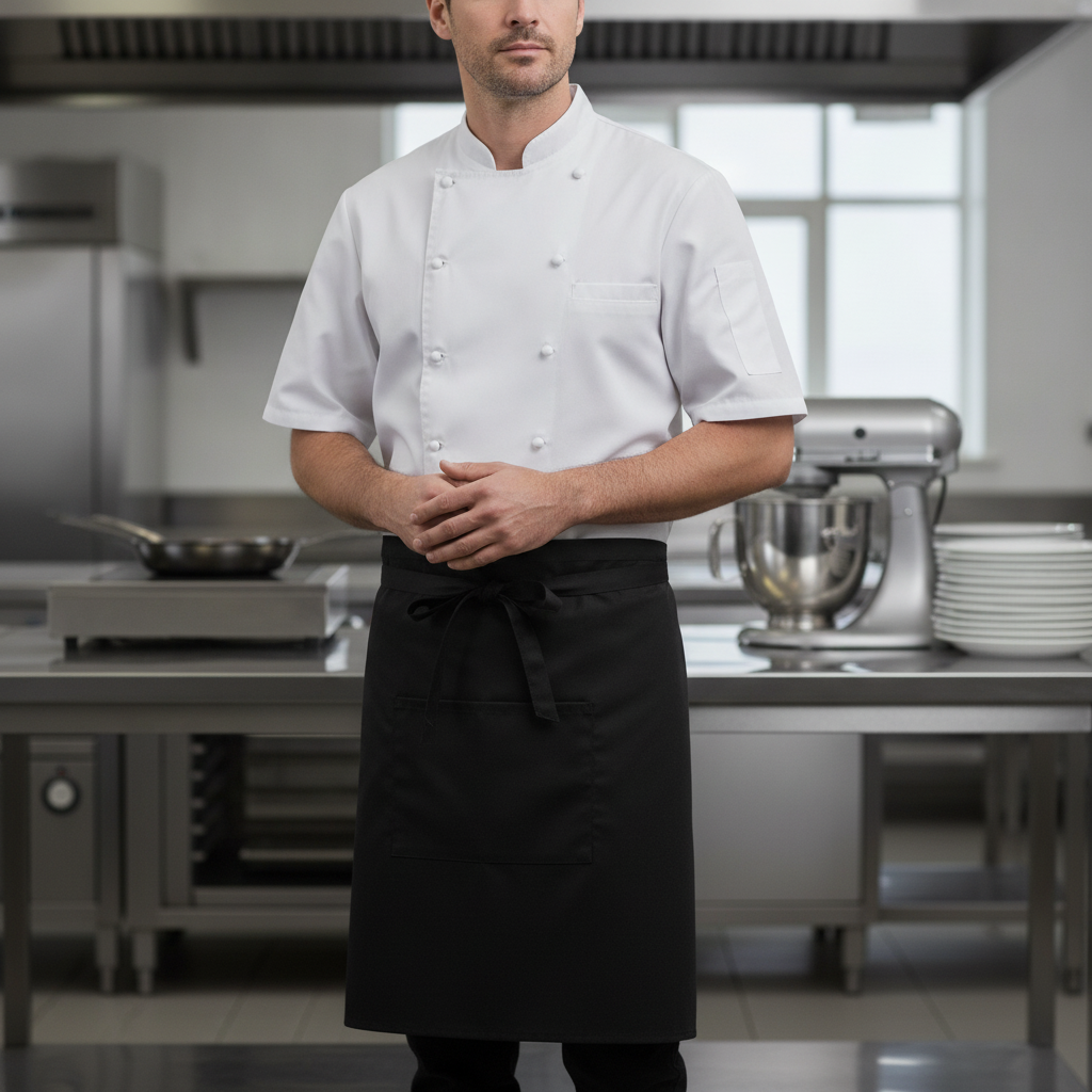 Polycotton Black Bistro Apron with Pocket for Restaurant Staff