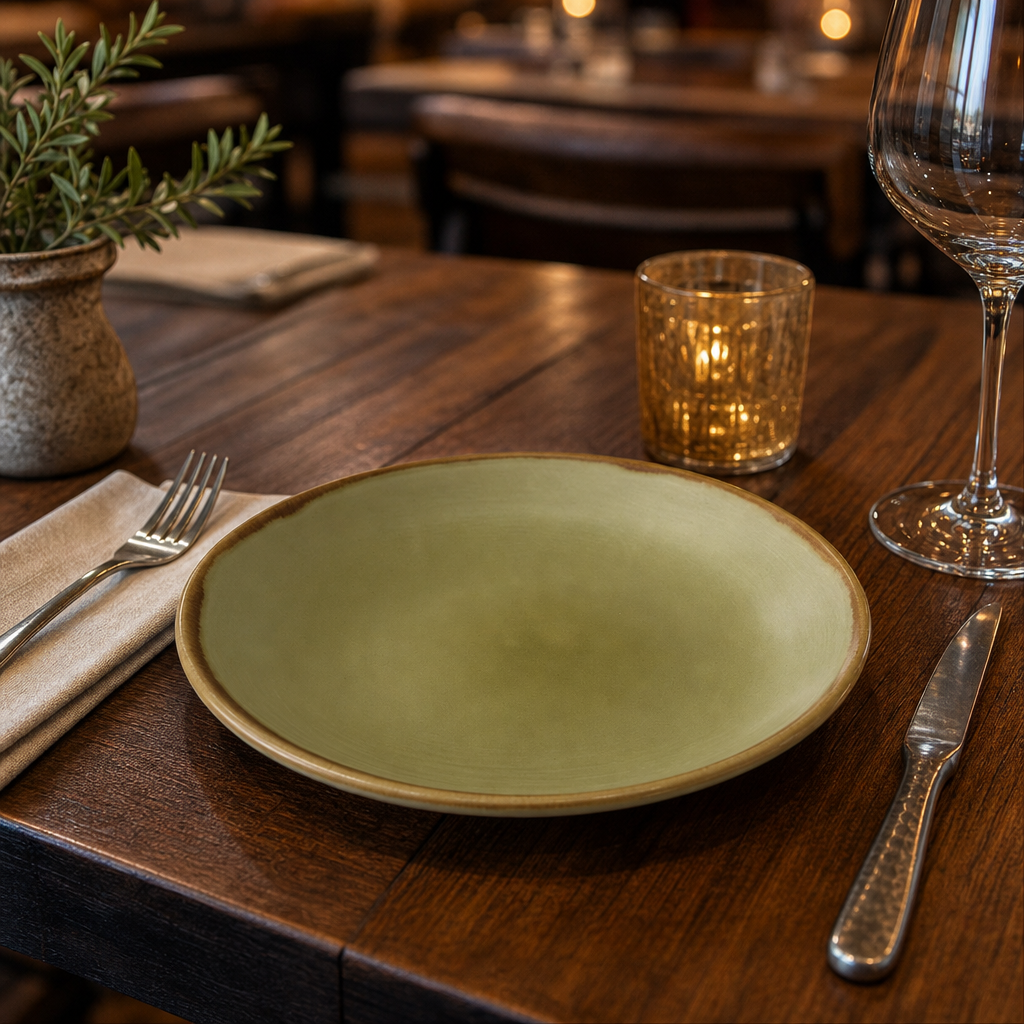 Coupe Plates 165mm Green Porcelain for Rustic Dining (Pack of 12)