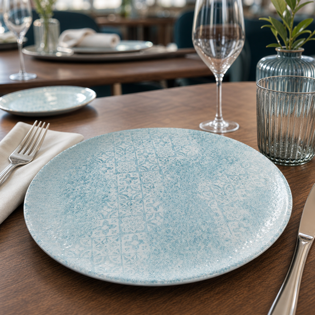 Coupe Plates Med Tiles Design Aqua Vitrified Ceramic for Dining Experiences (Pack of 12)