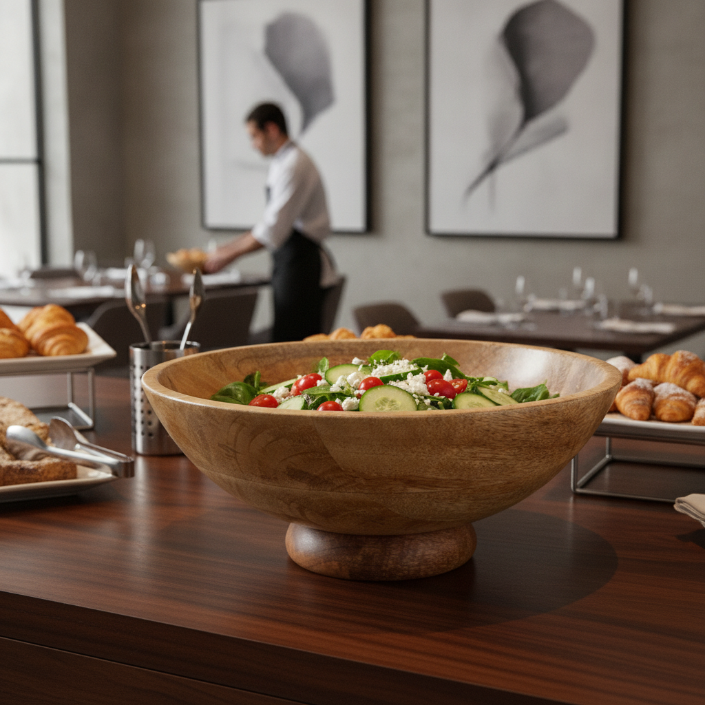 Wood Footed Bowl 280mm for Buffet Service