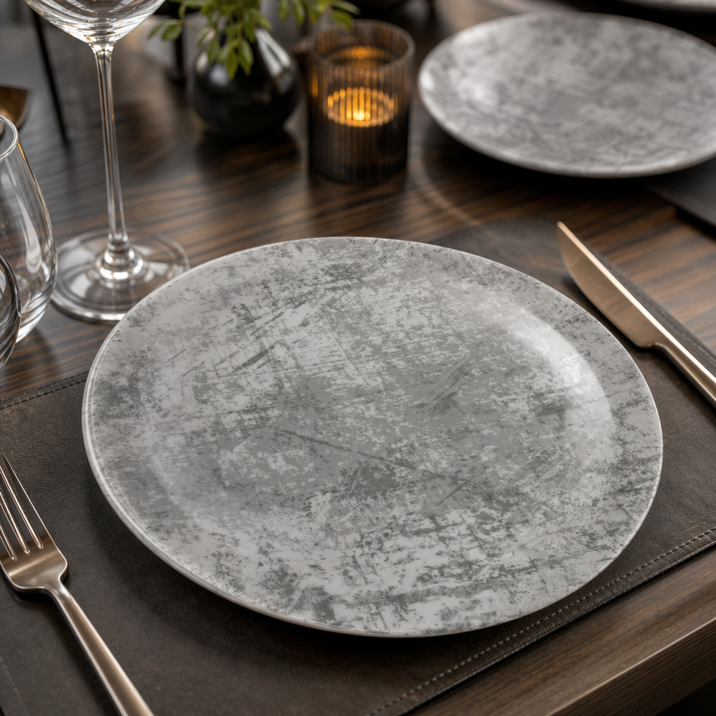 Vitrified Plate Grey China for Contemporary Dining (Pack of 12)
