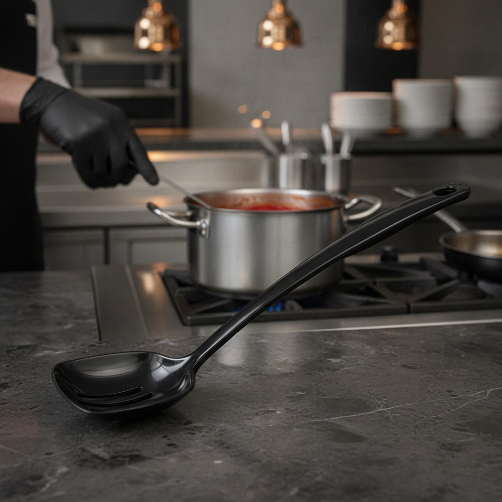 Melamine Black Slotted Serving Spoon 12" for Cooking
