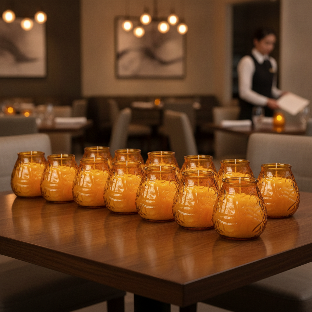 Amber Glass Lowboy Candles 25kg for Relaxed Ambience (Pack of 12)