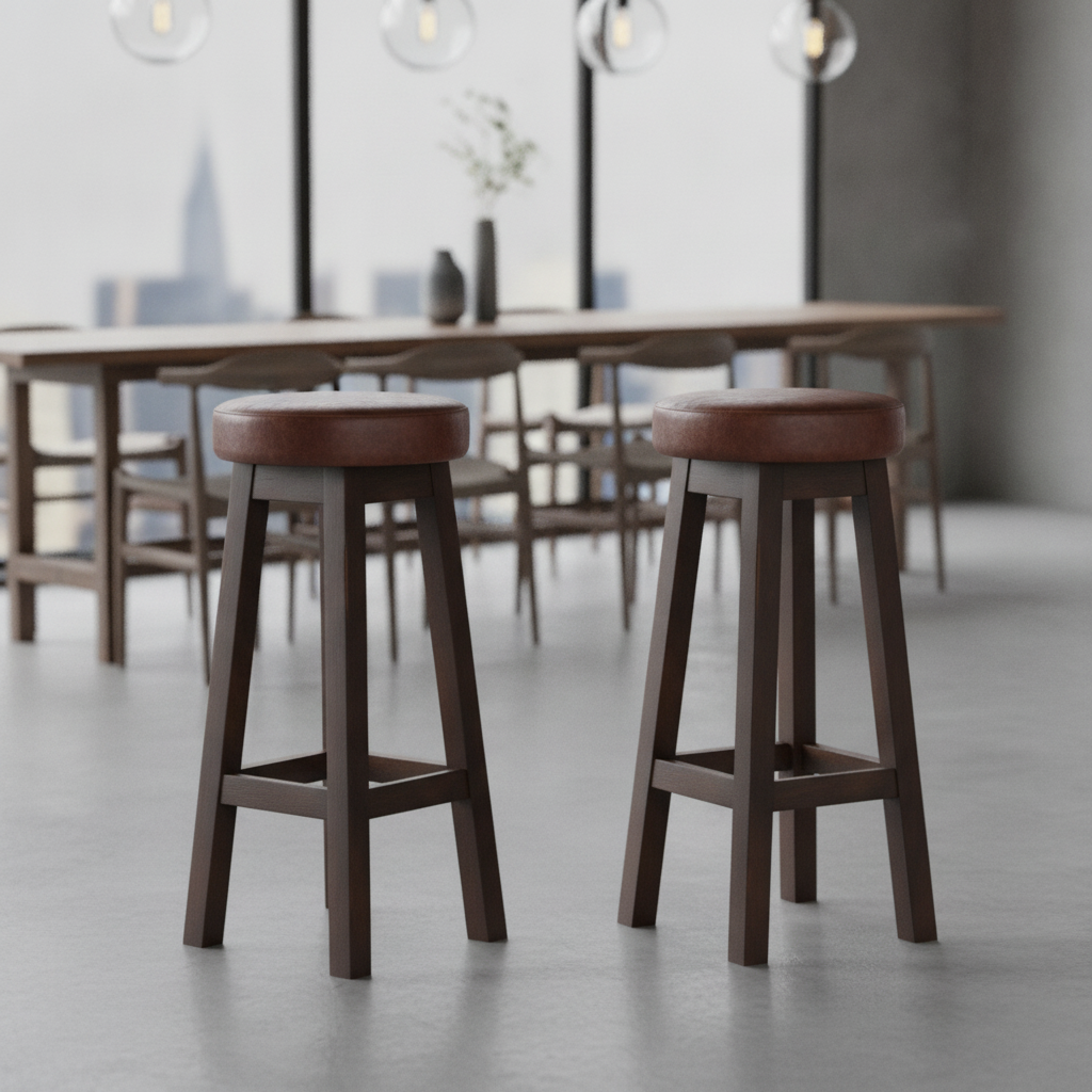 Rubber Wood High Stool with Bison Espresso Seat 760x335mm for Dining Spaces (Pack of 2)