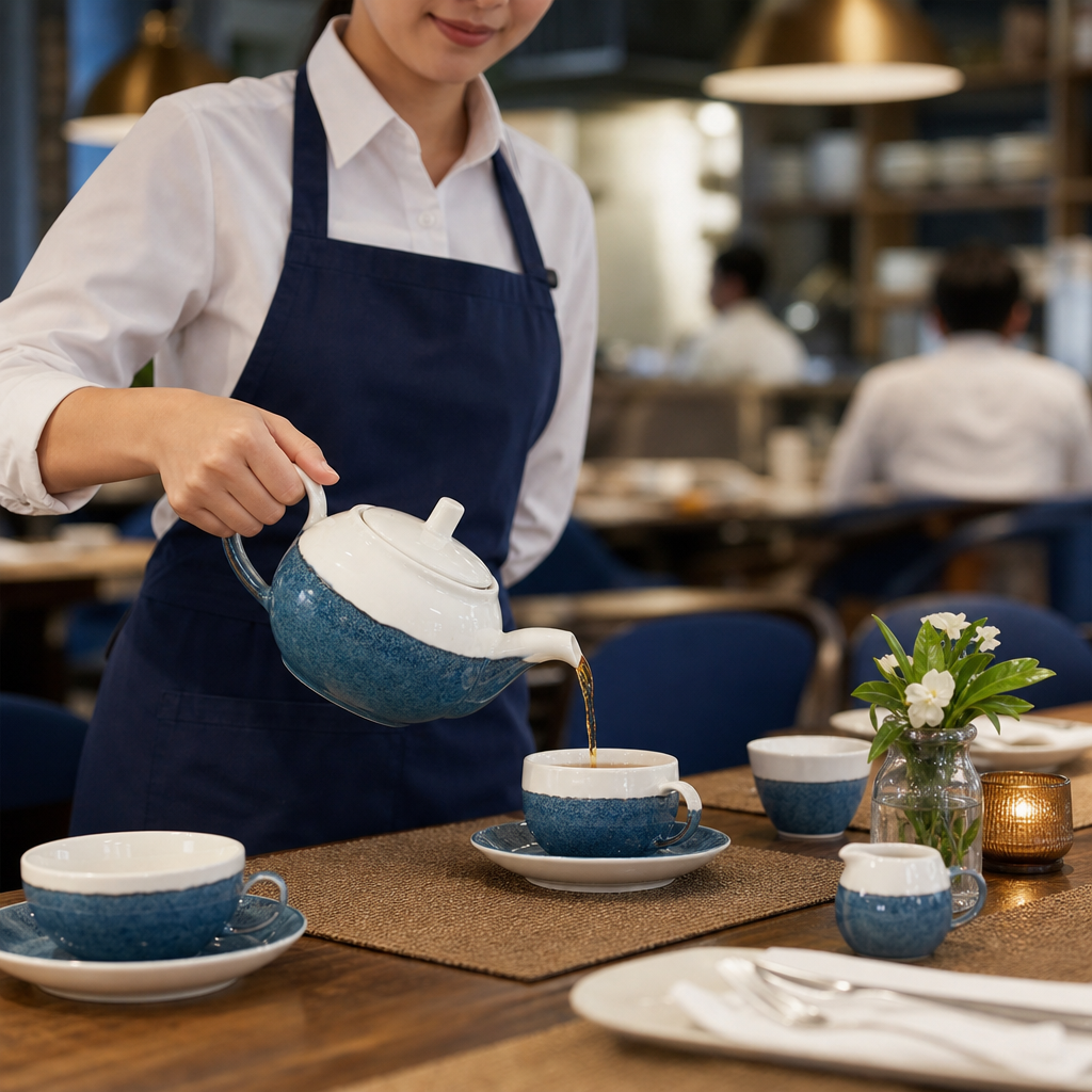 Sapphire Blue Super Vitrified Ceramic Teapots 430ml for Cafés (Pack of 4)